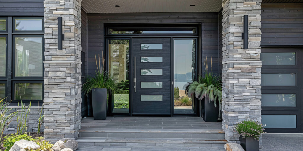 A modern black and glass exterior door at an El Paso home.